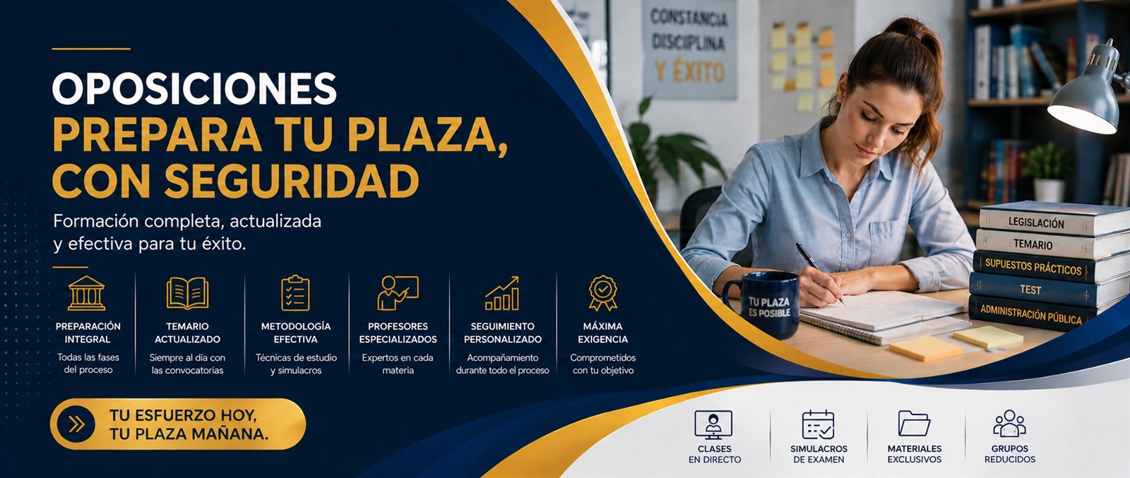 Oposiciones: prepara tu plaza con seguridad. Formación completa, actualizada y efectiva.